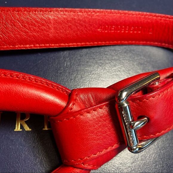 Ralph Lauren Made in Italy Red Calf Leather Silver Tone 2 Buckle Tri-Strap Belt - Picture 7 of 16